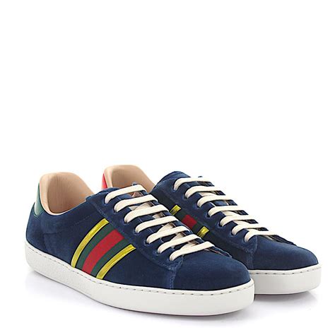 gucci blue stripe sneakers|blue gucci sneakers suede.